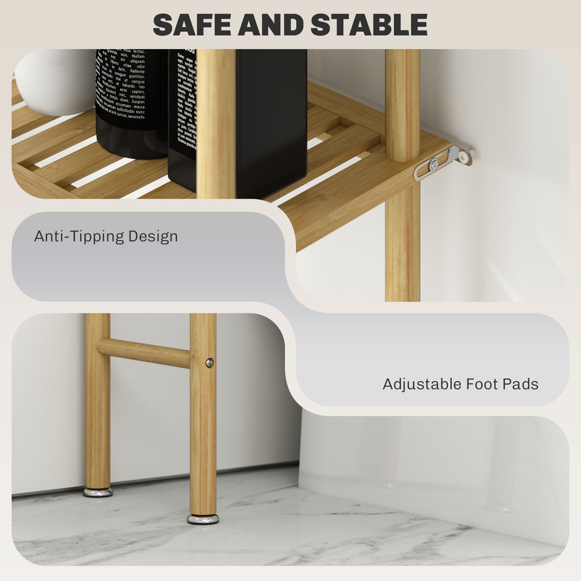 HOMCOM Bamboo Over Toilet Storage Unit with 3 Slatted Shelves, 3-Tier Freestanding Bathroom Shelf, Bathroom Space Saver, Natural Wood Finish