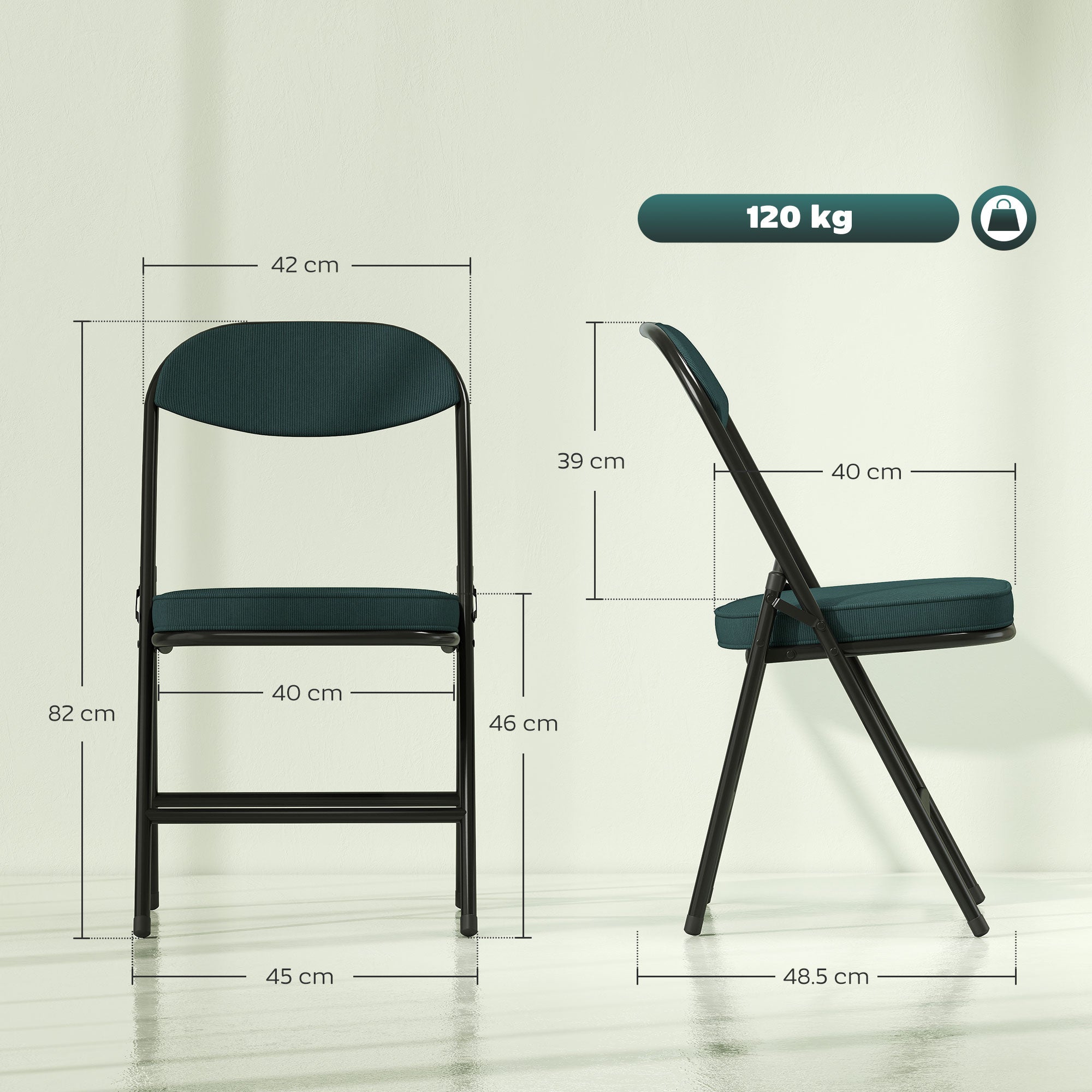 HOMCOM Set of Four Folding Corduroy Seat Chairs - Blue