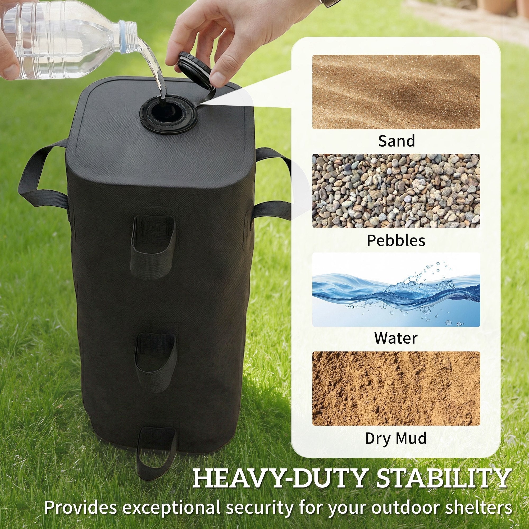 Outsunny Set of 4 Heavy Duty Gazebo Weights Bags, 500D Sand Weights with Carry Handles for Garden Marquee, Parasol, Black