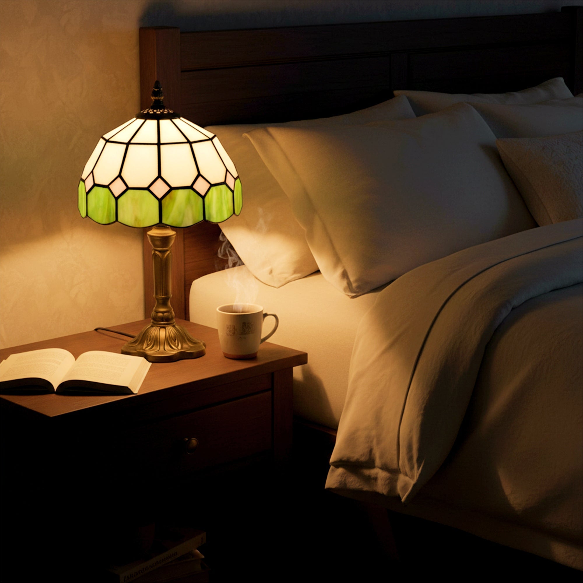 HOMCOM Handmade Art Deco Glass Table Lamp - White/Green
