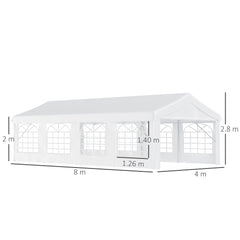 Outsunny 8m x 4m Garden Gazebo Marquee Wedding Shelter Level 4 Wind Protection, White