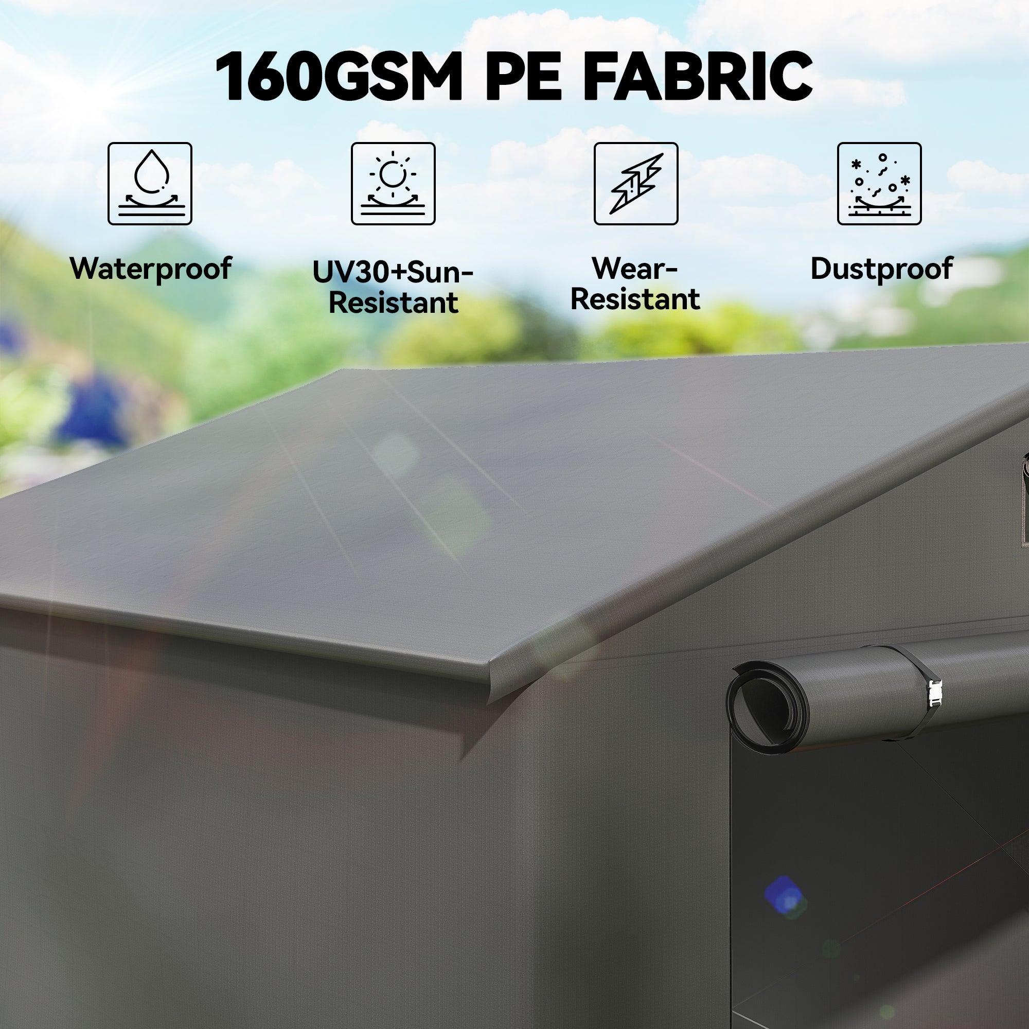 Outsunny 8 x 6 ft Outdoor Garden Storage Shed, Waterproof Bike Tent with Roll-Up Zipper Door