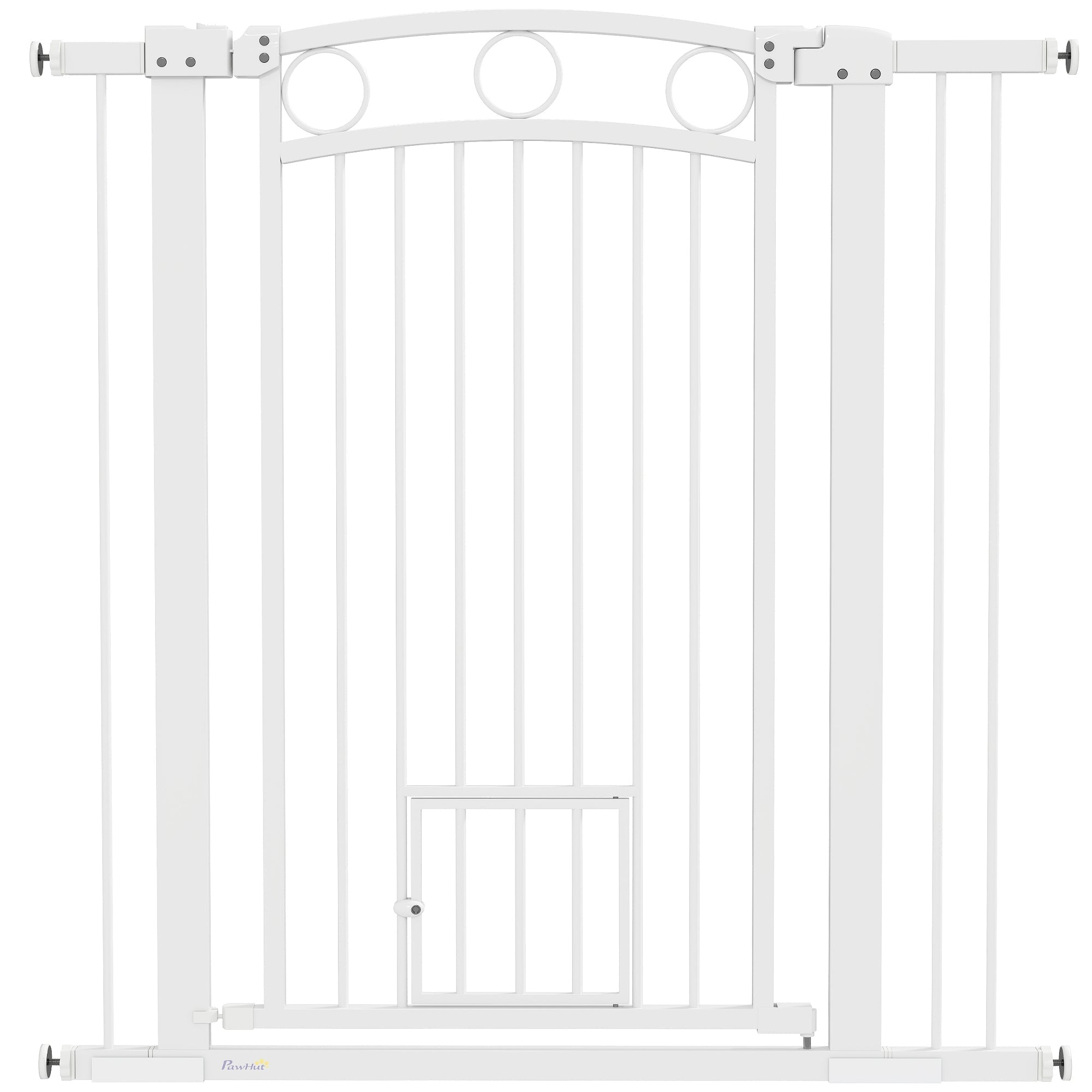 PawHut 106cm Tall Dog Gate with Cat Door, 7cm and 14cm Extensions, for Stairs, Doorways, 76-104cm Width