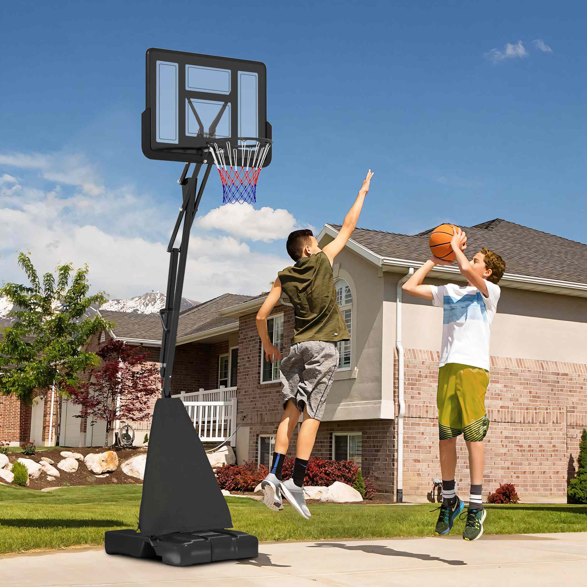 SPORTNOW 245-305cm Adjustable Basketball Hoop and Stand, with Wheels, Black