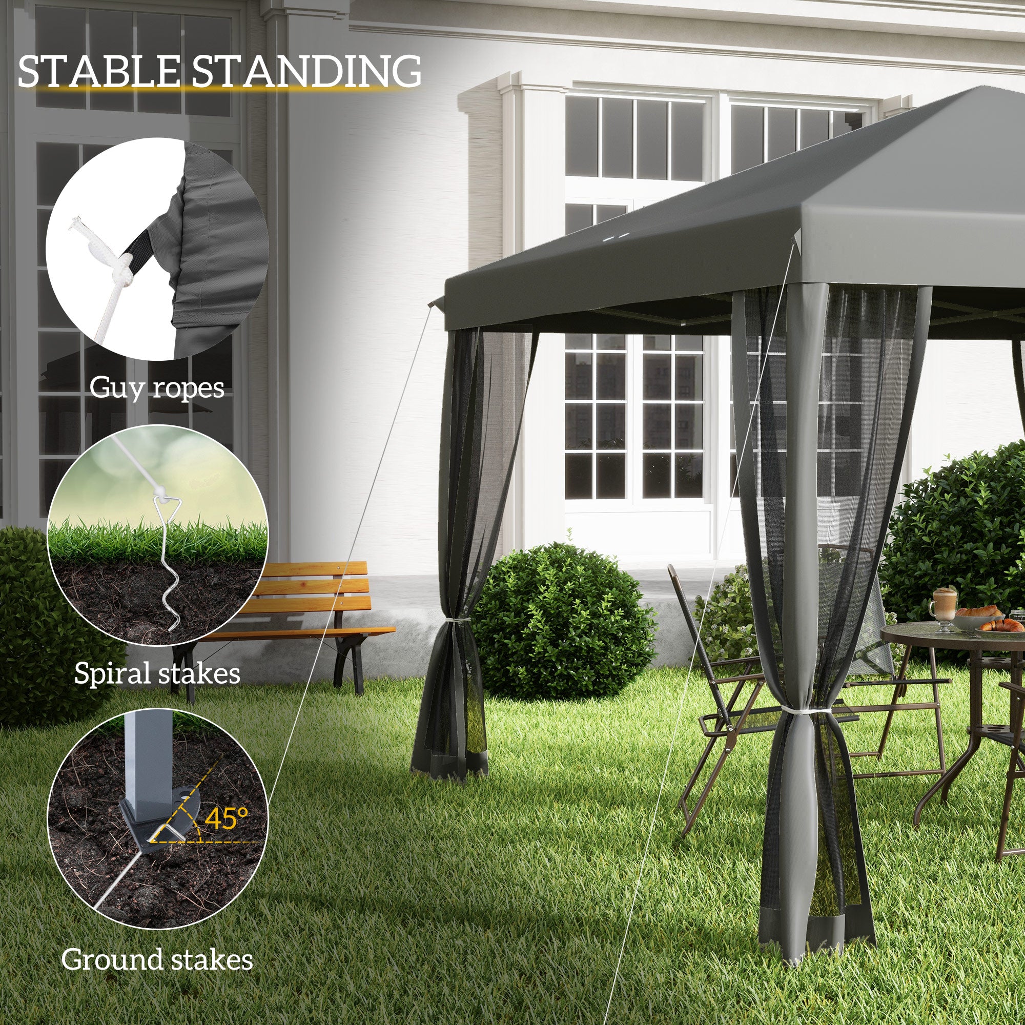 Outsunny 3 x 3√Ç m Pop Up Gazebo, 420D Garden Tent Canopy with Removable Mesh Sidewall Netting, Carry Bag for Garden Patio Outdoor, Light Grey