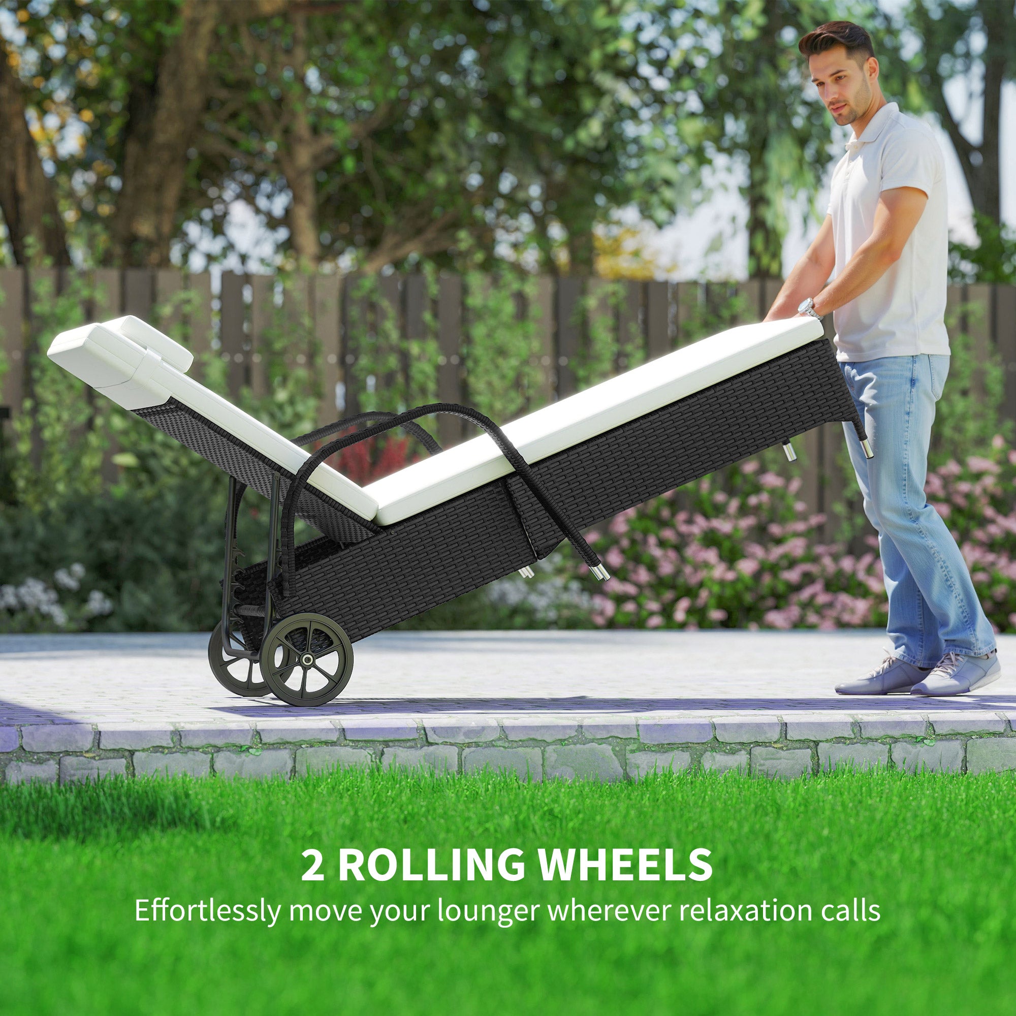 Outsunny 2 Seater Rattan Sun Lounger Set with Side Table Black