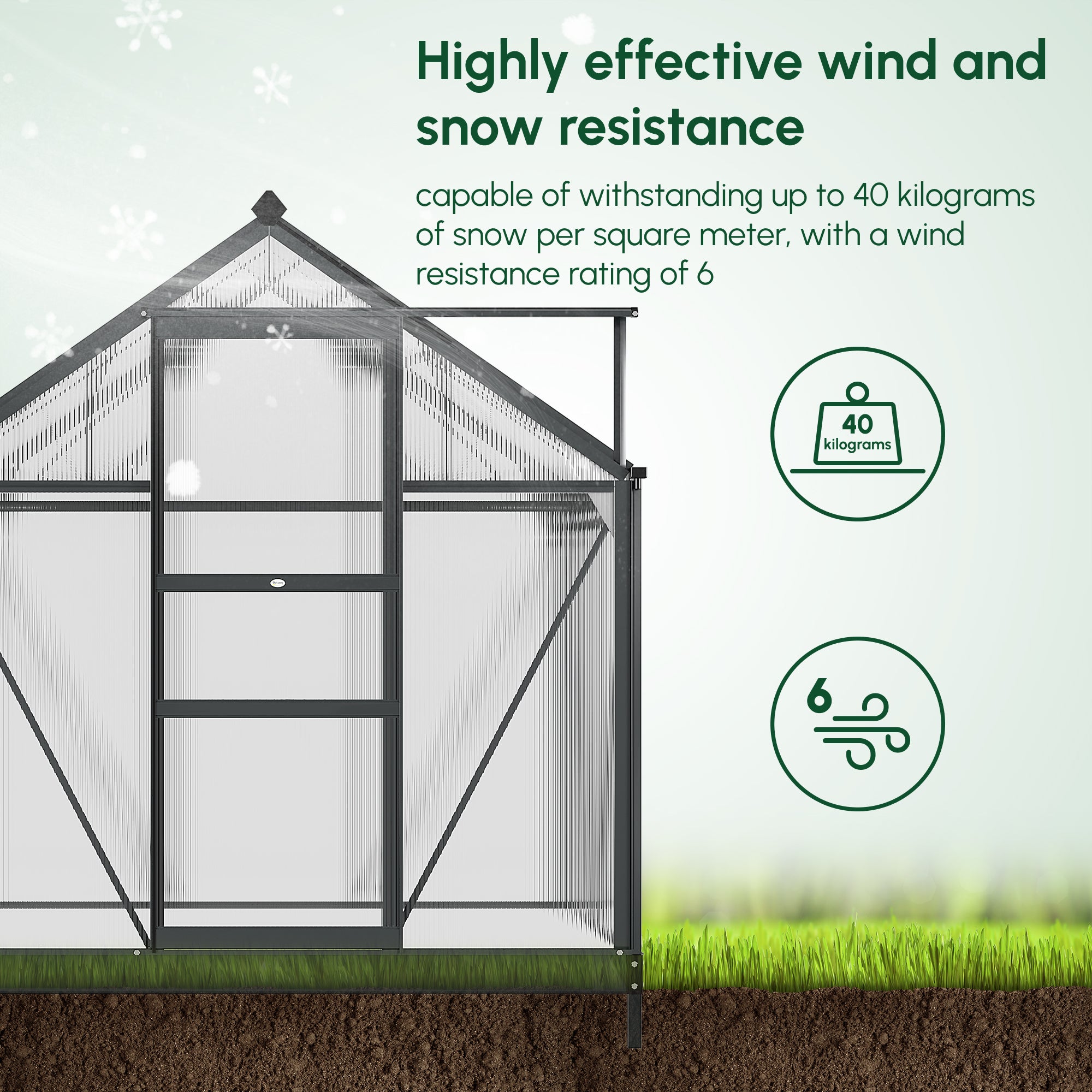 Outsunny 6 x 4ft Polycarbonate Greenhouse, Large Walk-In Green House with Slide Door and Window, Garden Plants Grow House with Aluminium Frame and Foundation, Grey