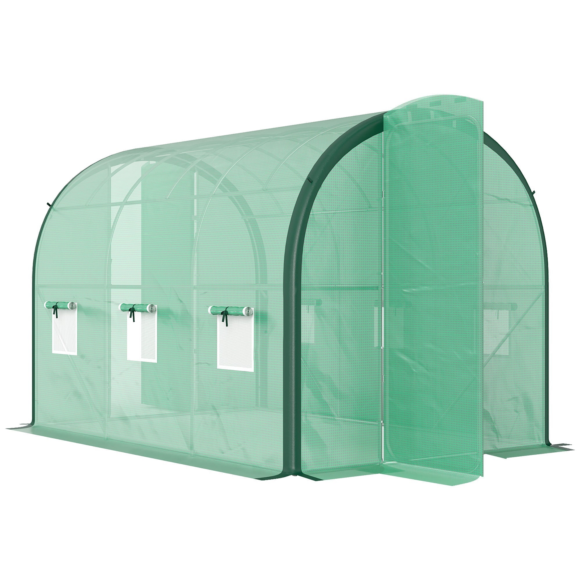 Outsunny 3 x 2(m) Polytunnel Greenhouse, with Windows and Doors - Green