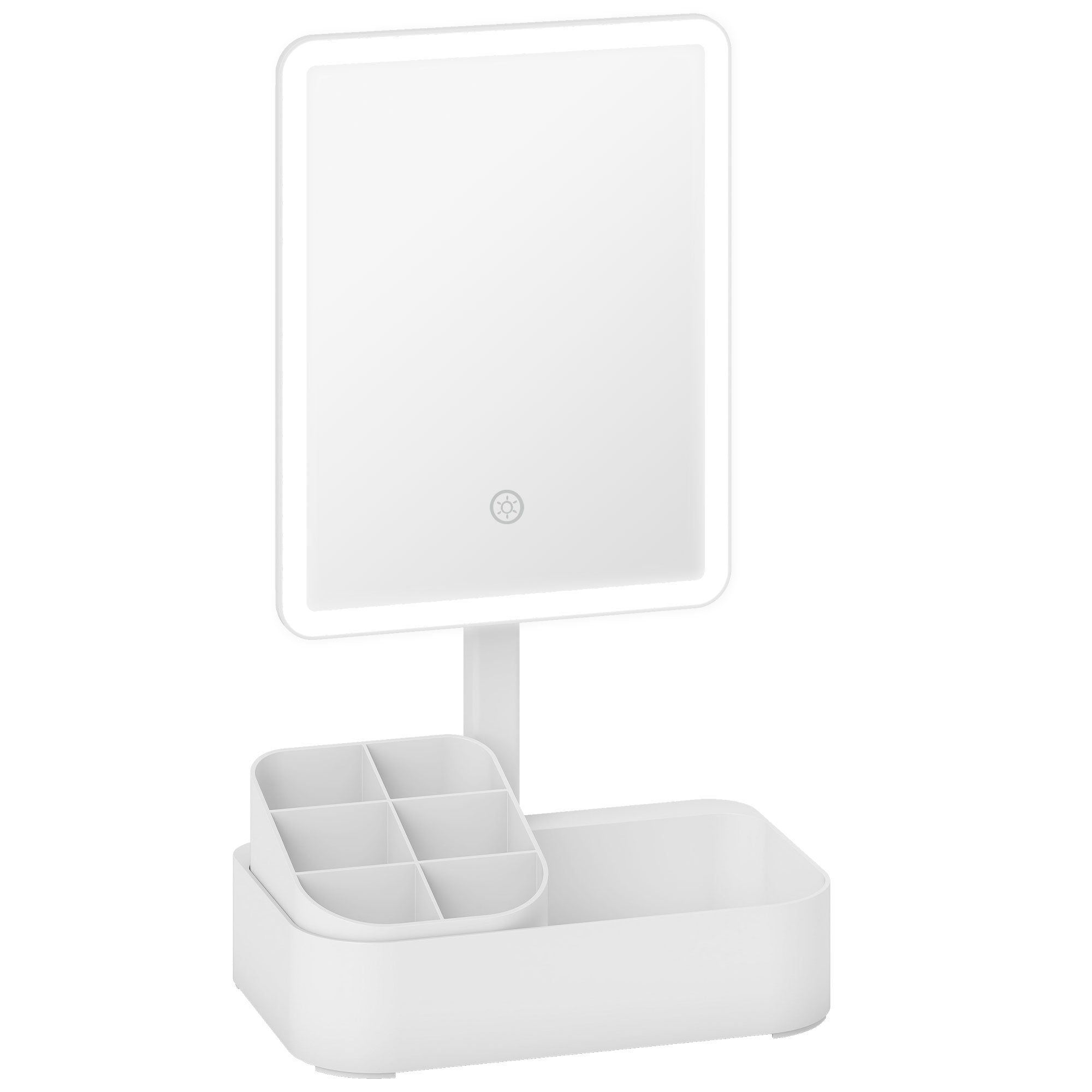 HOMCOM Makeup Mirror with Lights, Rechargeable Vanity Mirror w/ Touch Screen, 2 Lighting Modes and 180Â° Rotation, White