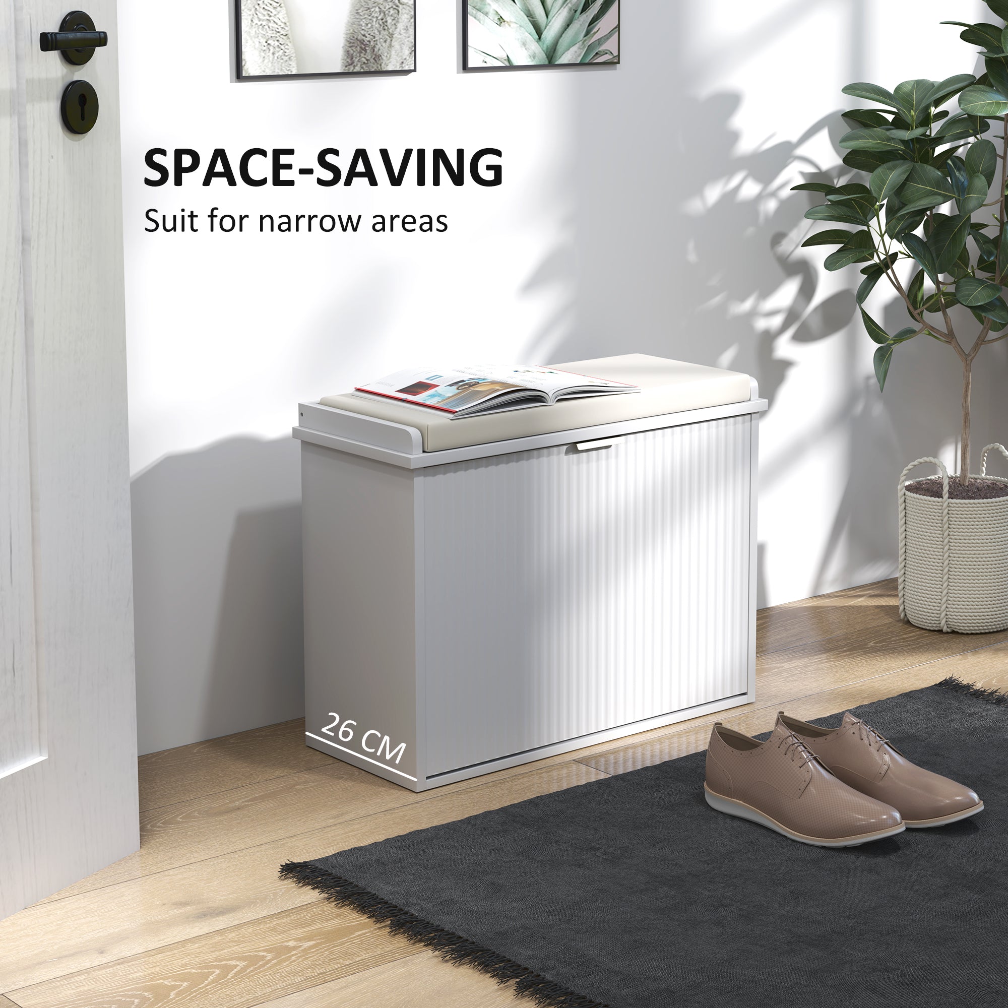 HOMCOM Elegant Six Shoe Bench, with Top Seat - White