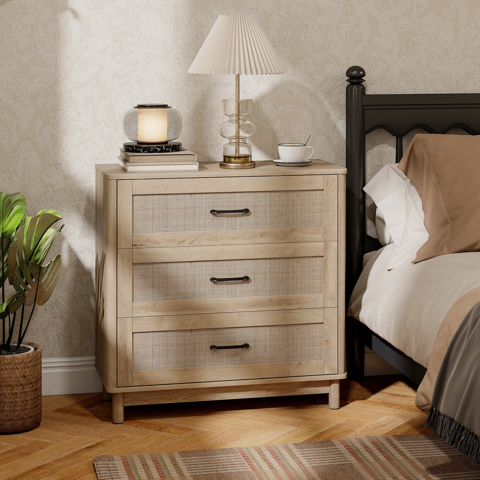 HOMCOM 76 cm Wide Drawer Chest of Drawers with 3 Drawer - Oak