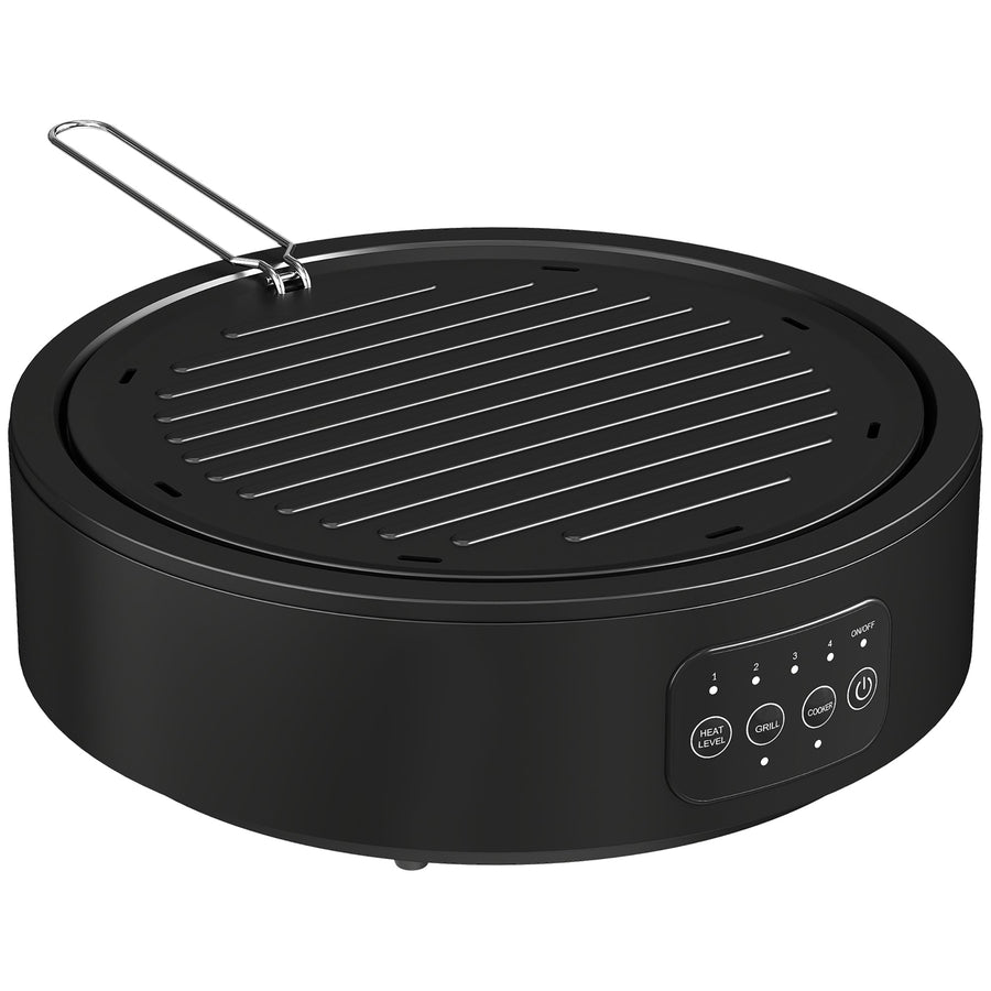 HOMCOM Electric Ceramic Hob with Grill Plate, Multifunctional 36cm Plug in Electric Hob with 4 Heat Levels for All Type Pot