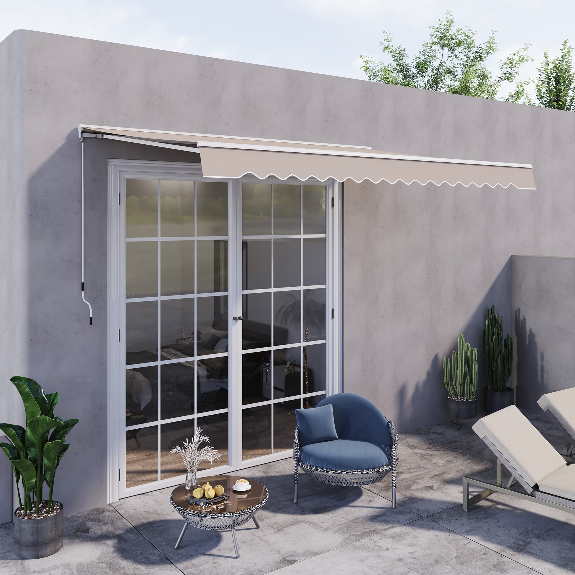 Outsunny 2.95Lx2.5M Retractable Manual/Electric Awning-Cream White/White