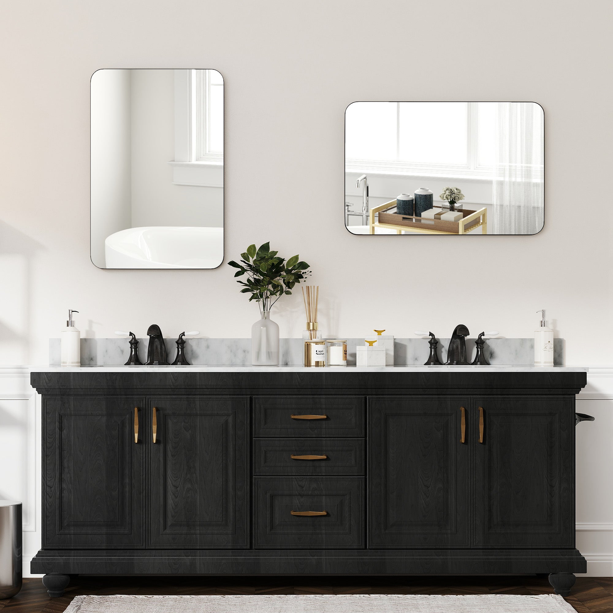 HOMCOM 90 x 60cm Curved Bathroom Mirror - Black