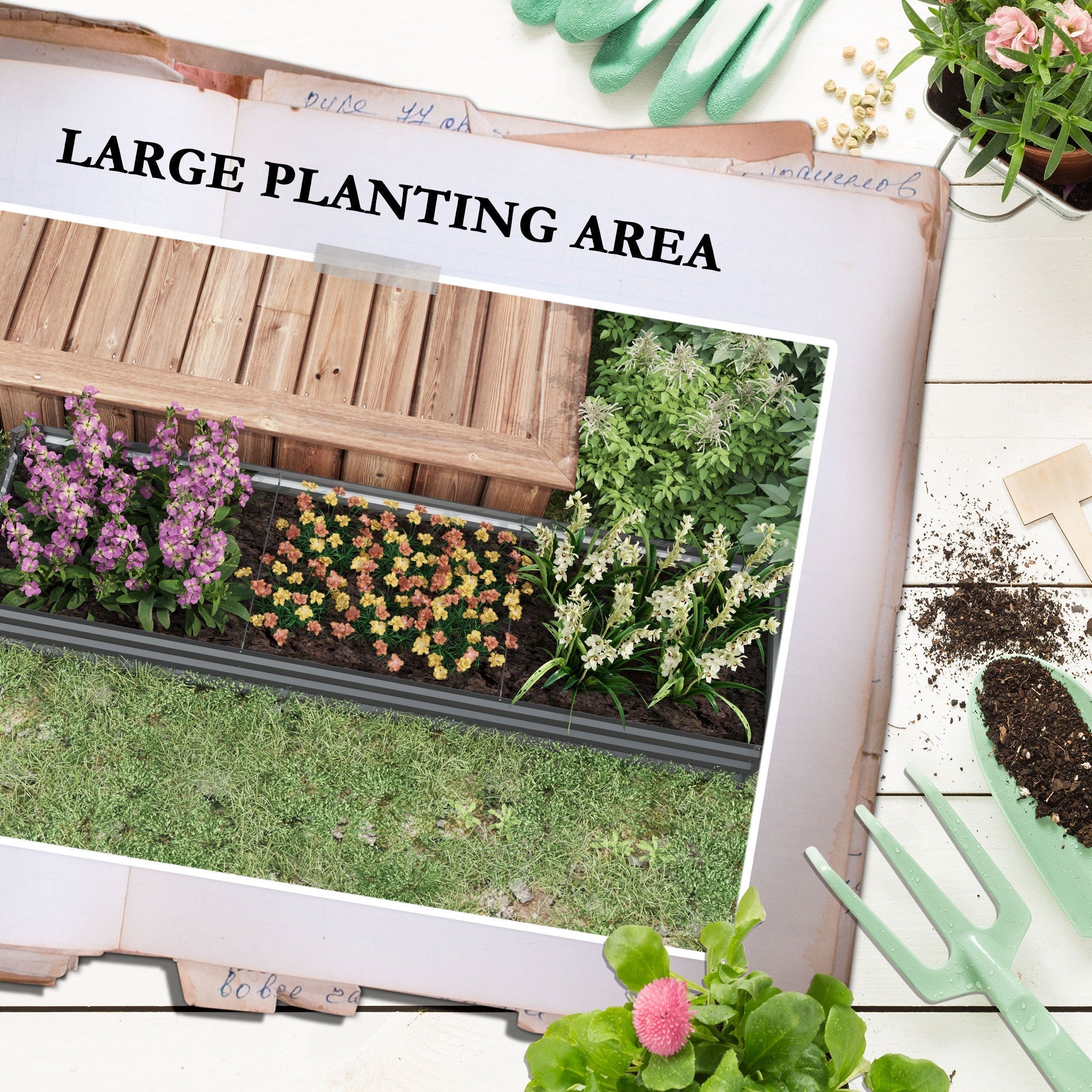 Outsunny 60 x 240cm Galvanised Steel Planter, with Open Bottom, Pack of 2