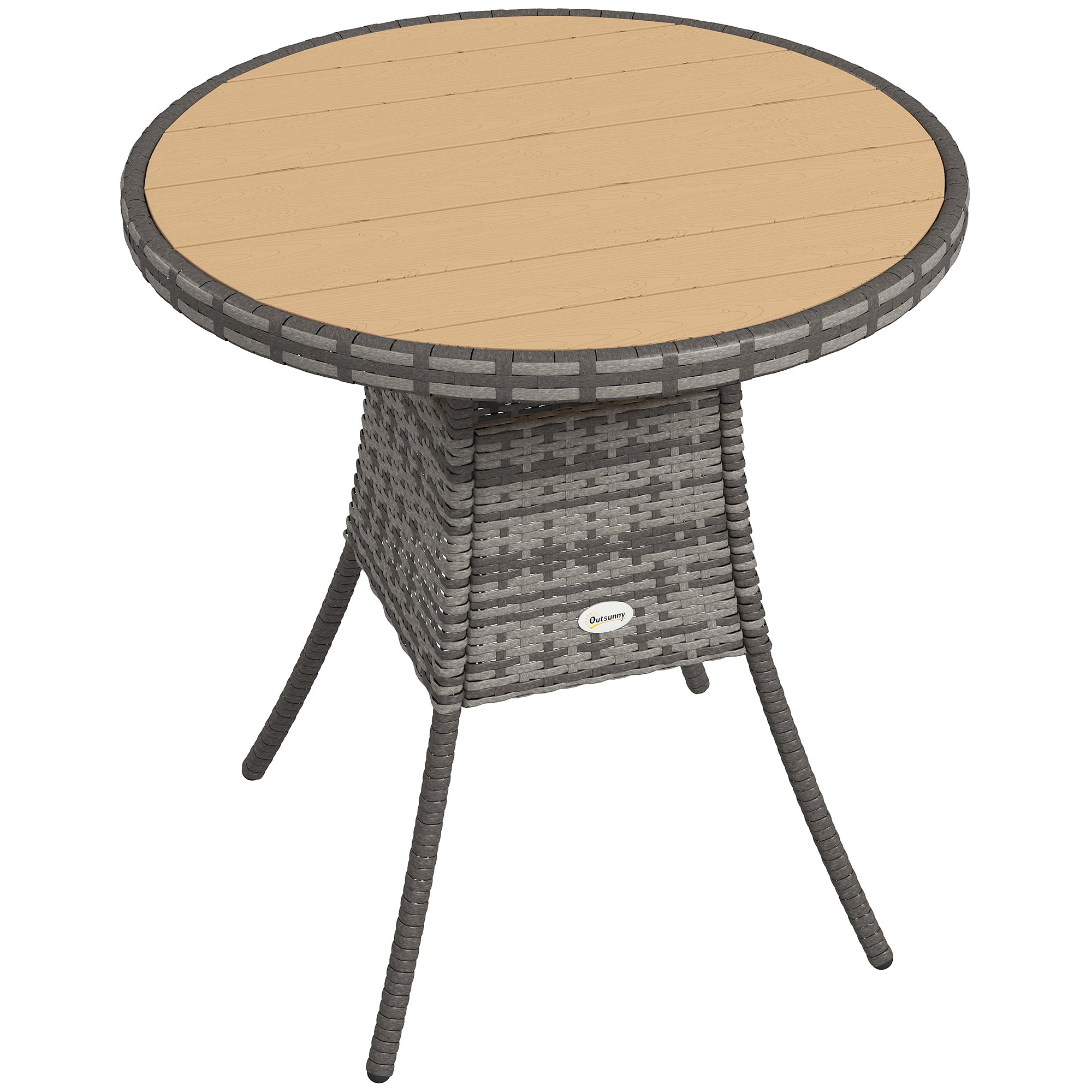 Outsunny 70 cm Wood-Effect Rattan Garden Table - Natural Wood Finish