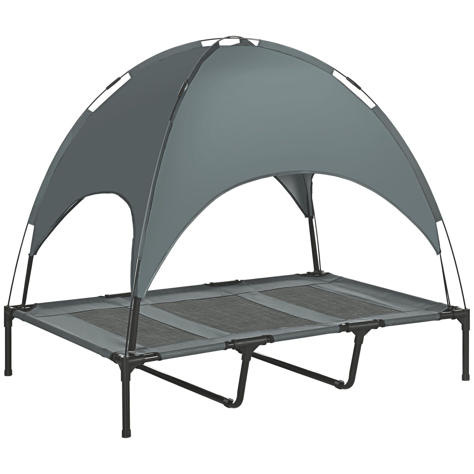PawHut Outdoor Dog Bed with Removable Canopy, Portable Raised Dog Bed for Camping, Garden & Beach, Water-Resistant UV-Protection Mesh Pet Cot Sun Lounger, for XL Pets, 122 x 92 x 108 cm, Grey