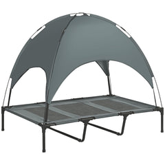 PawHut Outdoor Dog Bed with Removable Canopy, Portable Raised Dog Bed for Camping, Garden & Beach, Water-Resistant UV-Protection Mesh Pet Cot Sun Lounger, for XL Pets, 122 x 92 x 108 cm, Grey