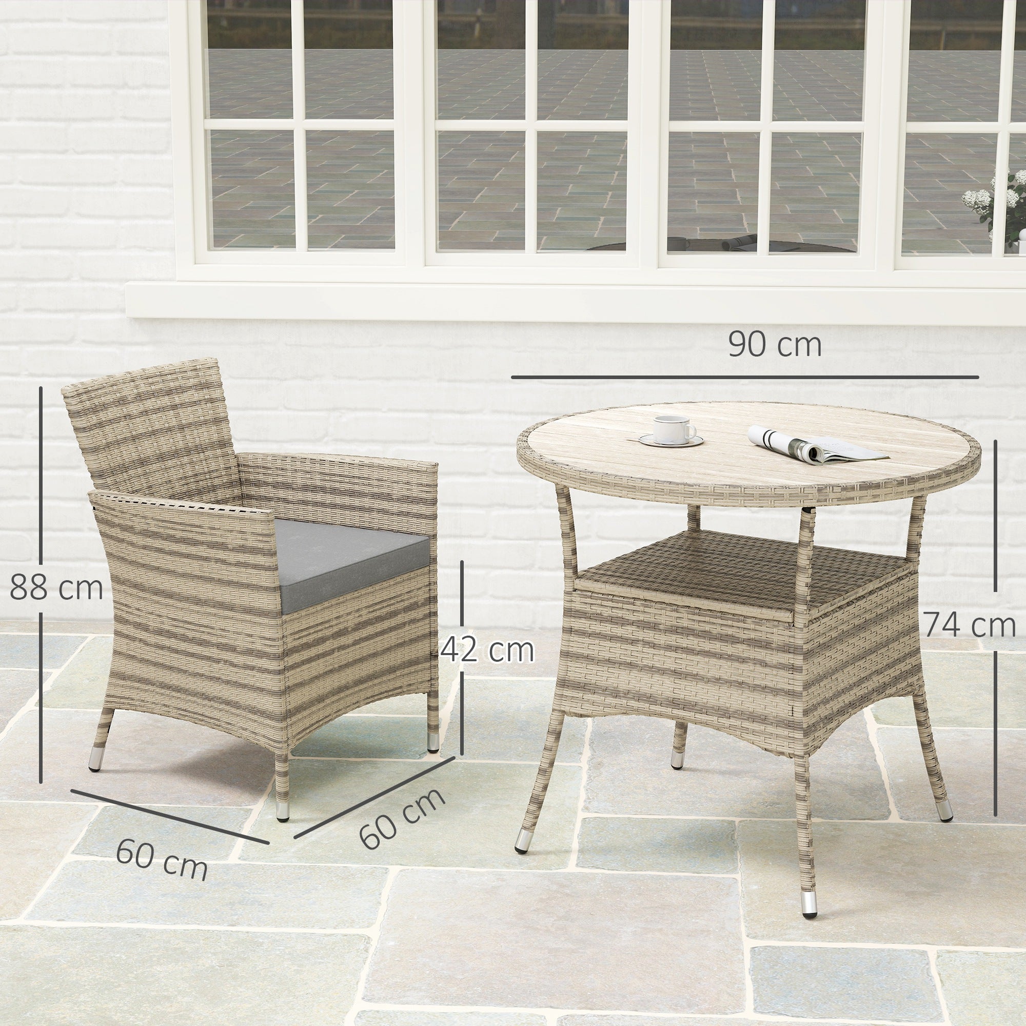 Outsunny Five-Piece Rattan Garden Set, with Two-Tier Table - Grey