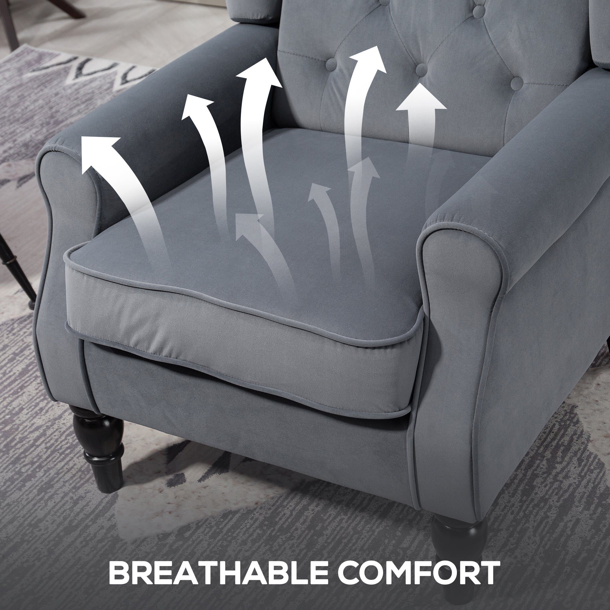 HOMCOM Wingback Accent Chair, Retro Upholstered Button Tufted Occasional Chair for Living Room and Bedroom, Grey