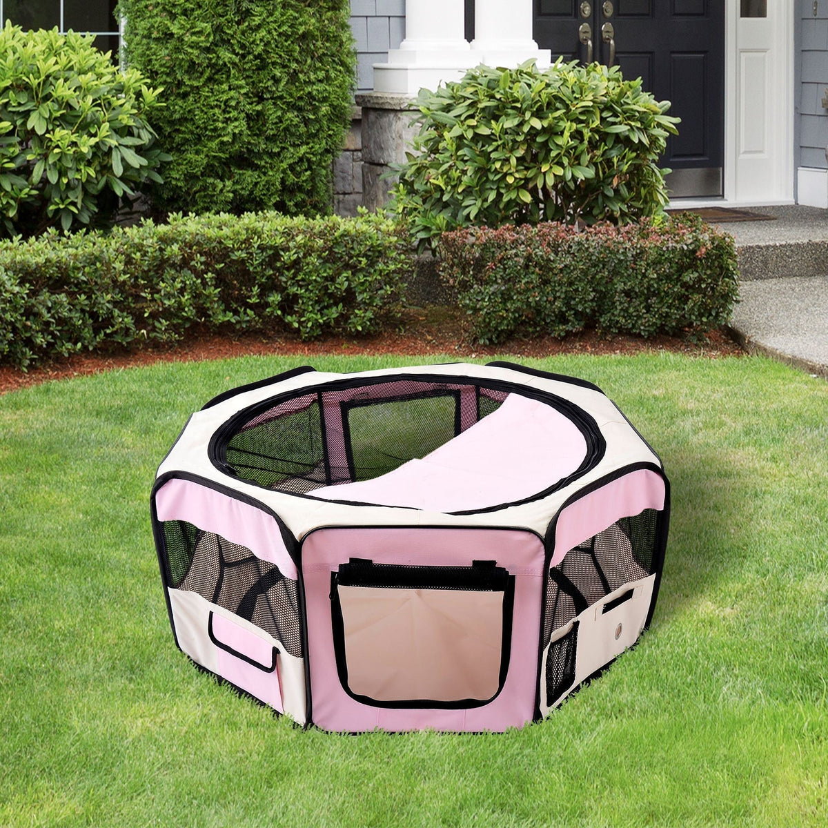 PawHut Portable Cat Dog Playpen Pet Puppy Rabbit Guinea Pig Pen Run Dia in Pink