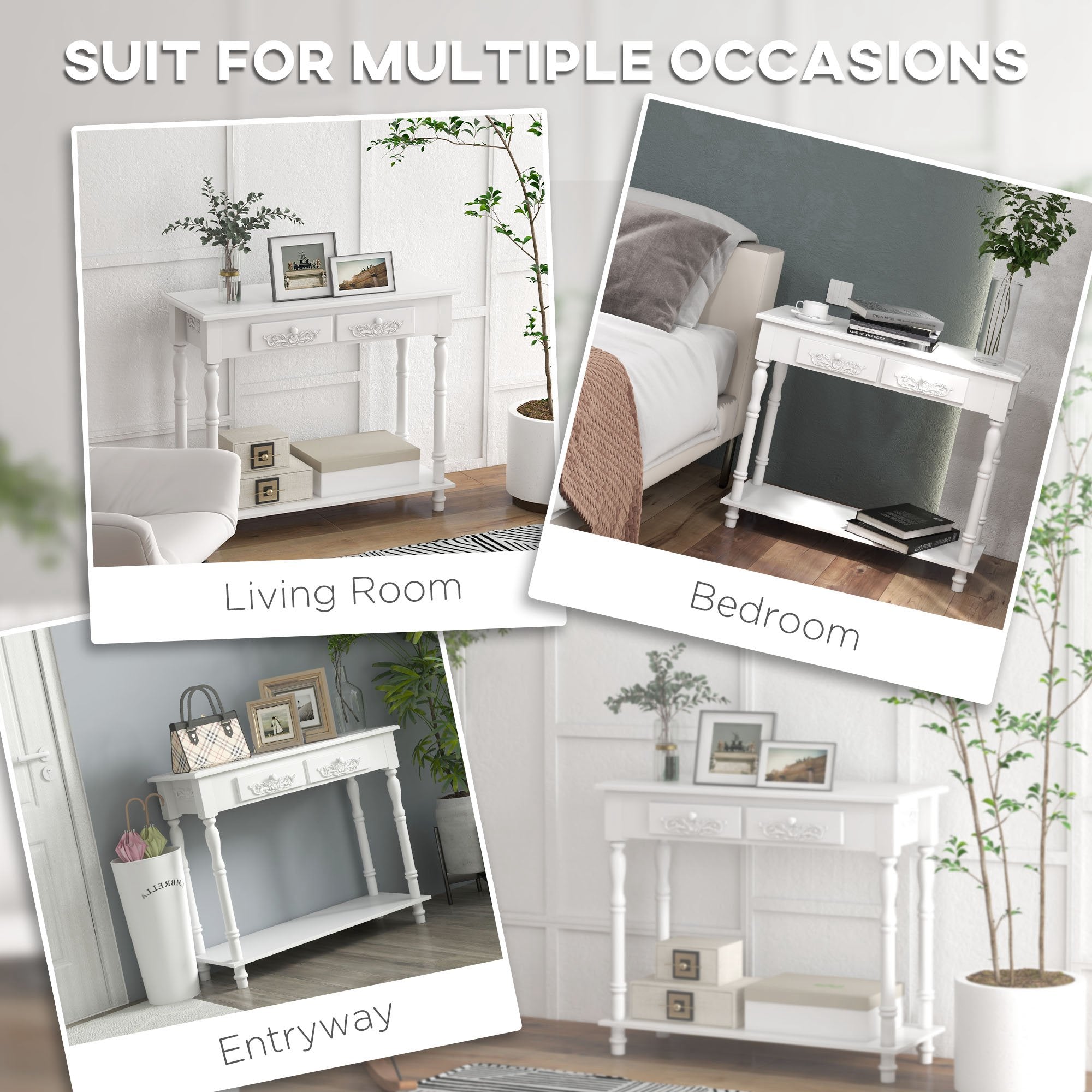 HOMCOM Console Table Modern Sofa Side Desk with Storage Shelves Drawers for Living Room Entryway Bedroom White