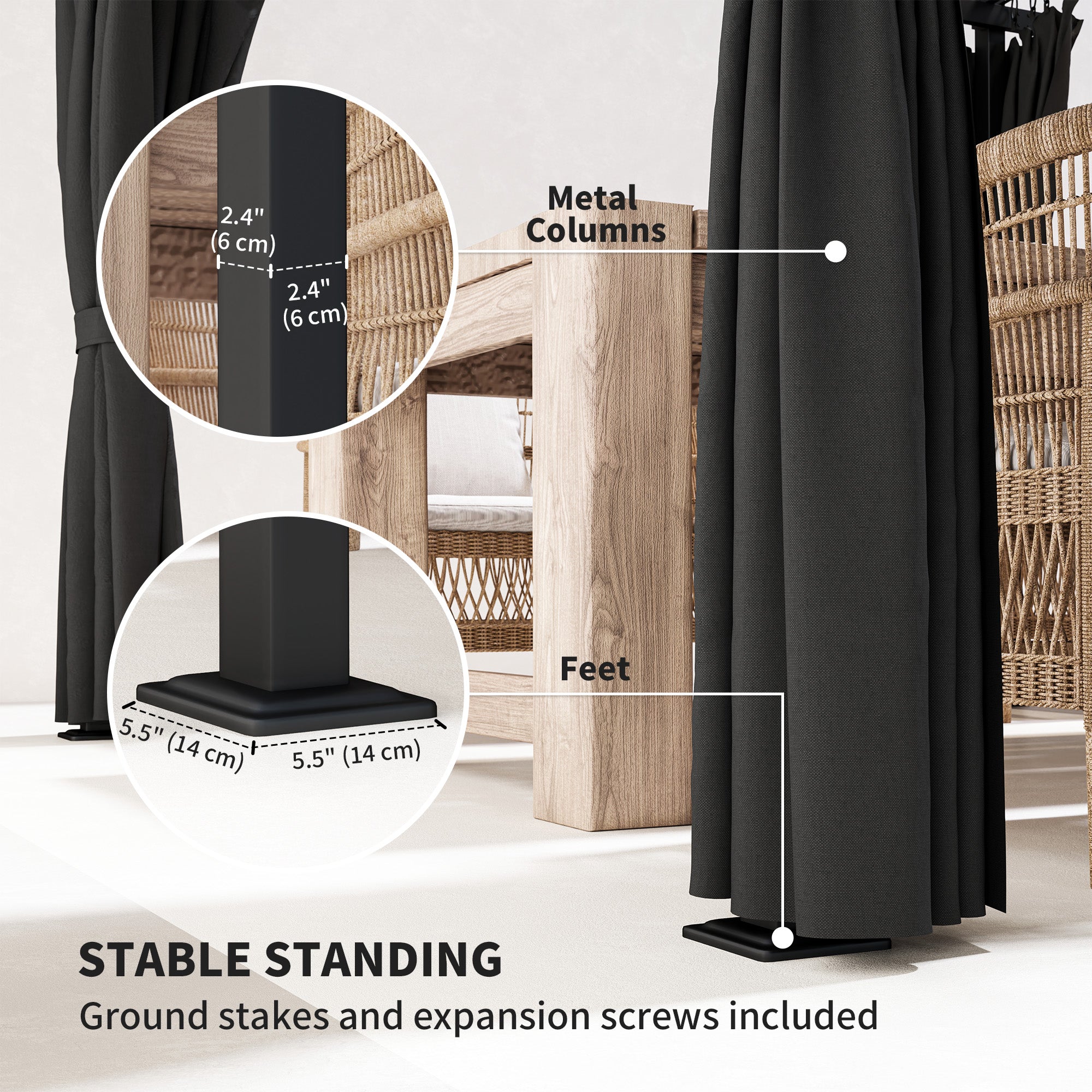 Outsunny 3 x 3 m Retractable Roof Pergola, with Curtains - Dark Grey