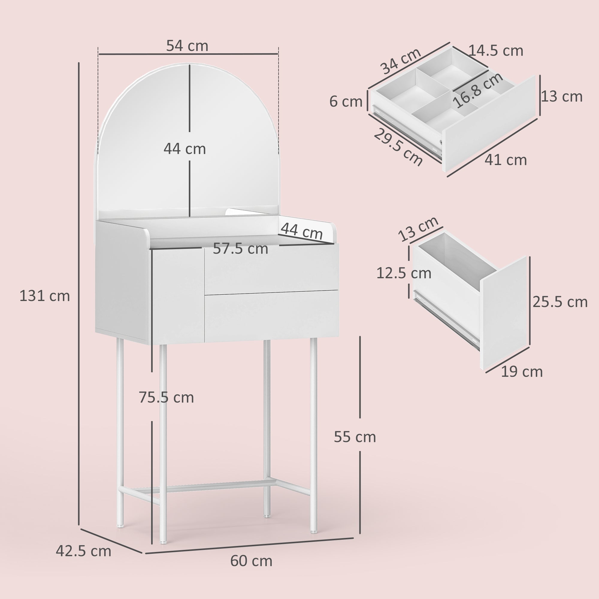 HOMCOM Three Drawer Compact Dressing Table - White