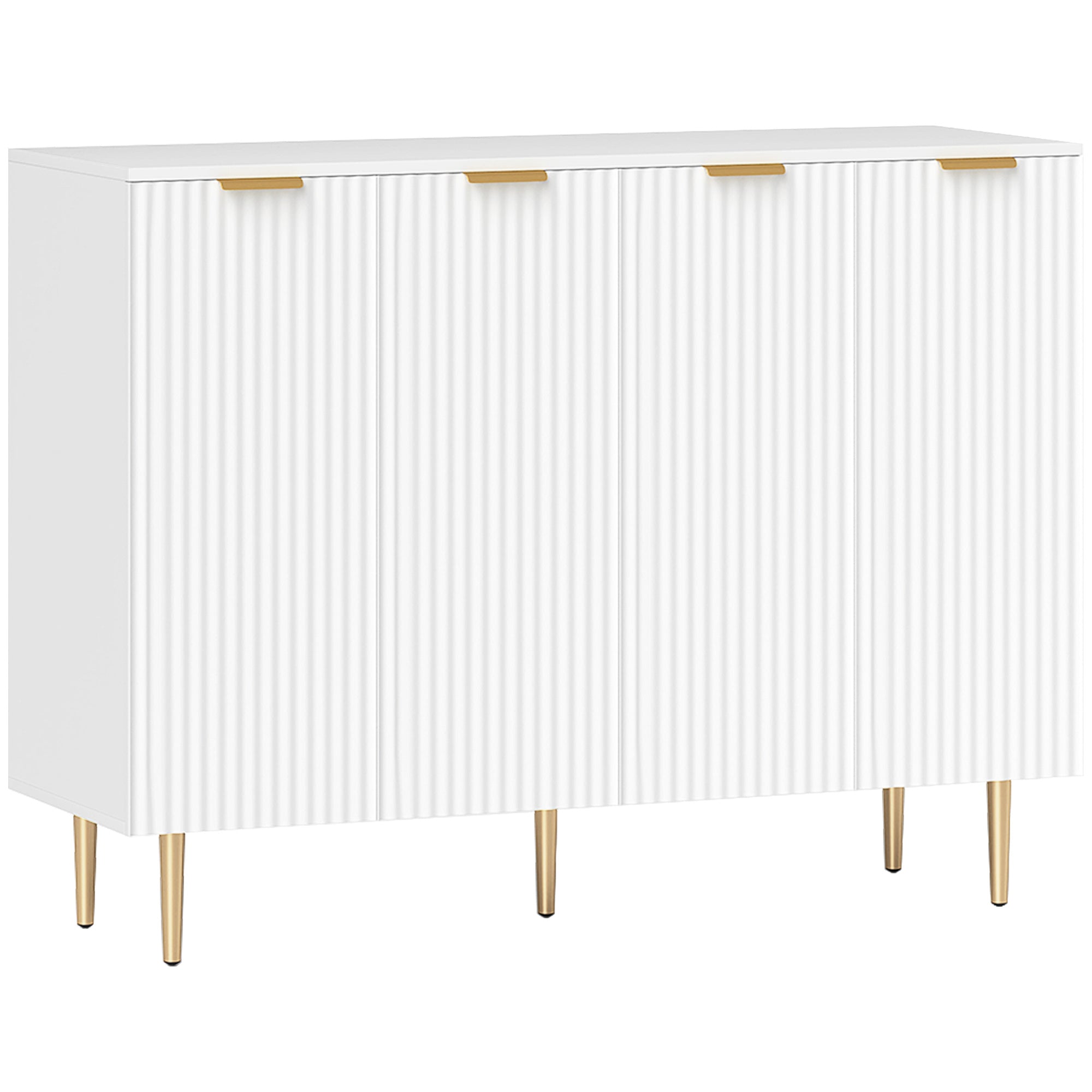 HOMCOM Sideboard Buffet Cabinet, Modern Kitchen Storage Cabinet with 4 Doors and Adjustable Shelves, Living Room Cabinet with Metal Legs for Hallway, White