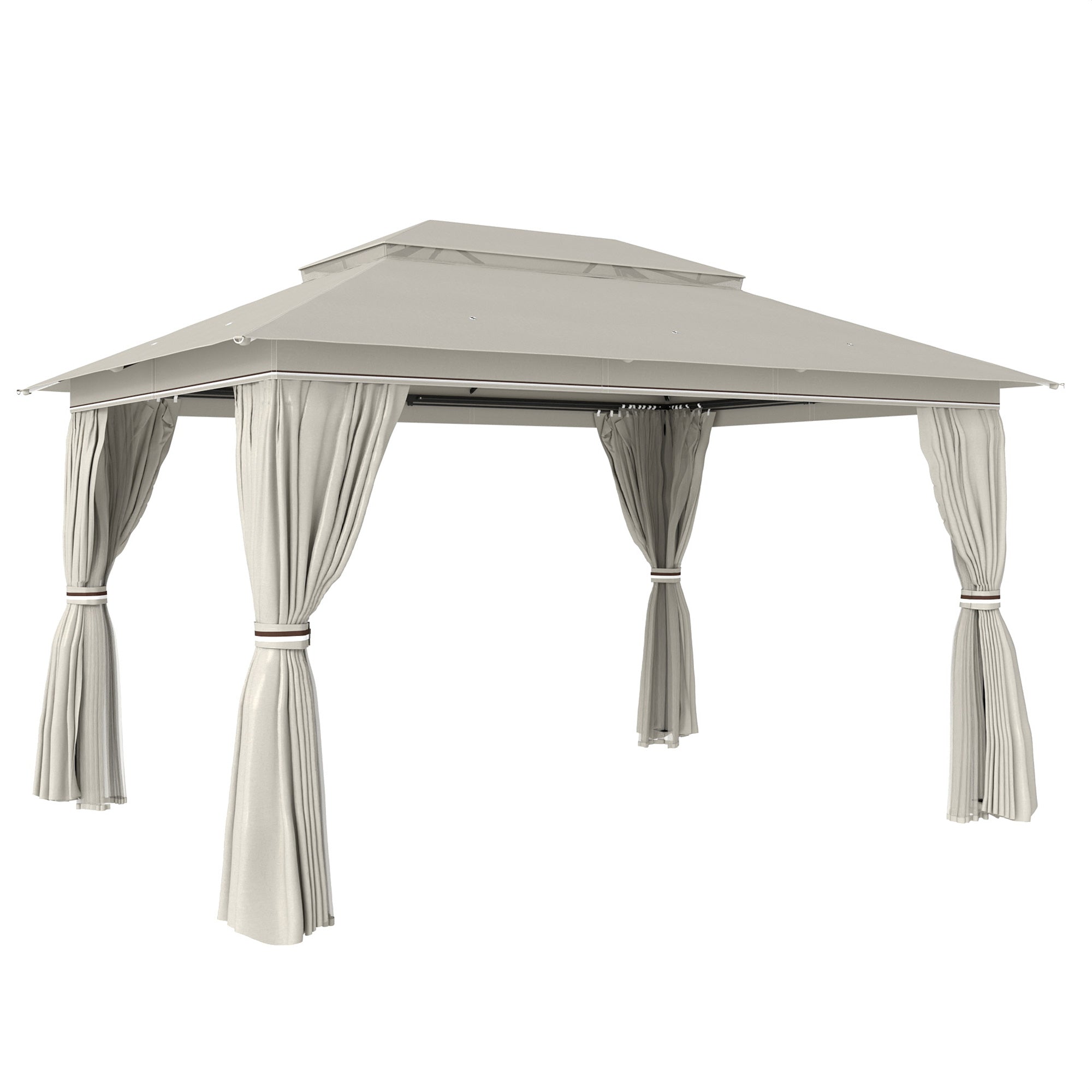 Outsunny 3 x 4 m Outdoor Garden Gazebo with Netting and Curtains, UPF50+ Patio Gazebo Permanent Pavilion Canopy, Beige