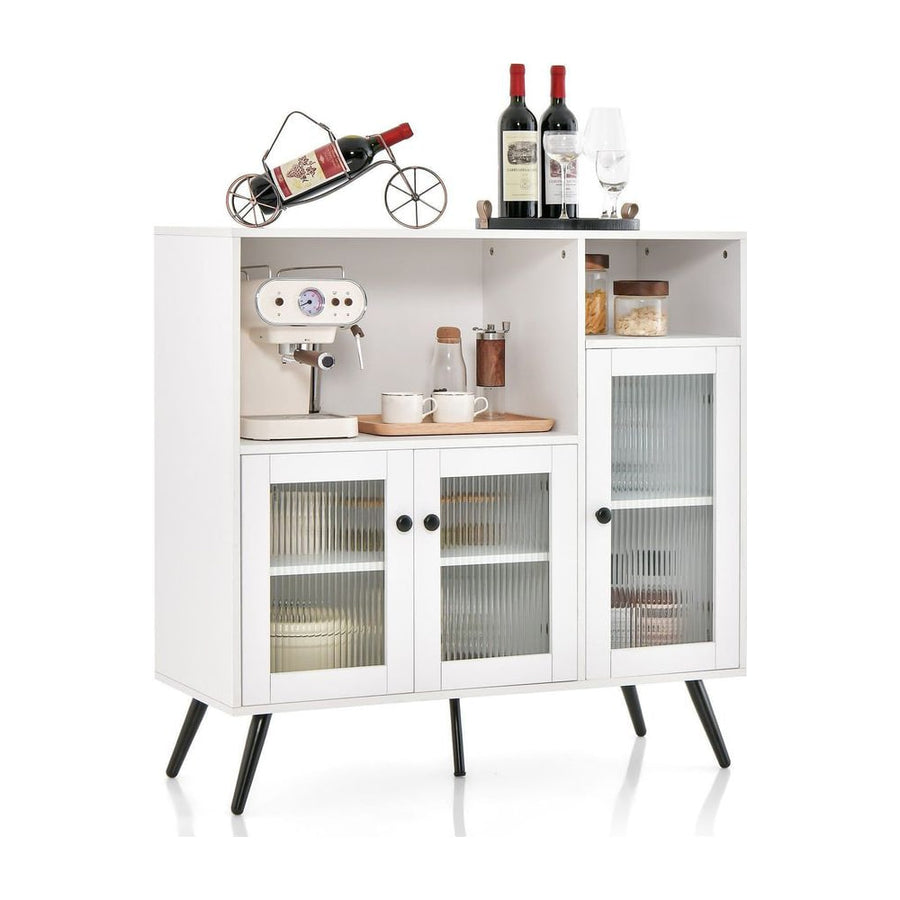 Industrial Wooden Kitchen Storage Cabinet with Tempered Glass Doors-White
