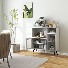 Industrial Wooden Kitchen Storage Cabinet with Tempered Glass Doors-White