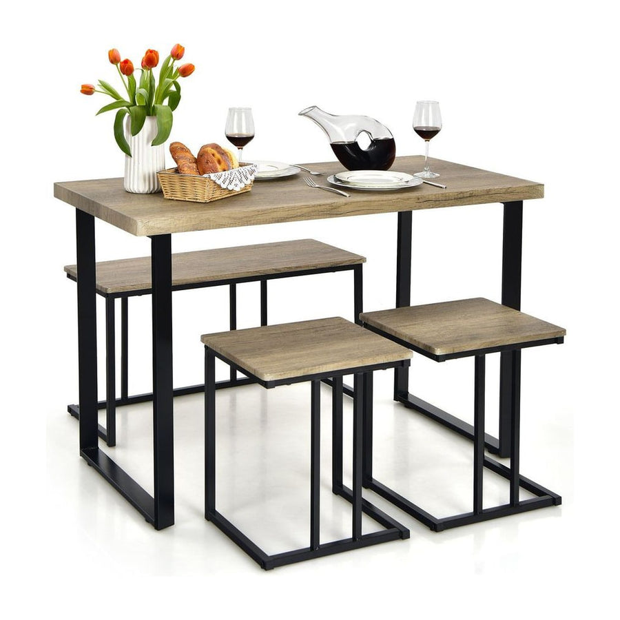 4 Pieces Metal Frame Industrial Breakfast Table Chair Set