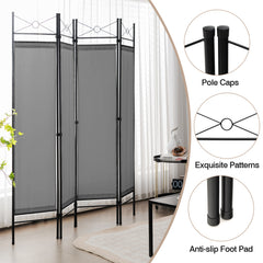 6 Feet 4-Panel Light Weight Room Divider with Polyester Cloth-Grey
