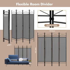 6 Feet 4-Panel Light Weight Room Divider with Polyester Cloth-Grey