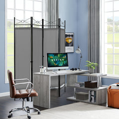 6 Feet 4-Panel Light Weight Room Divider with Polyester Cloth-Grey