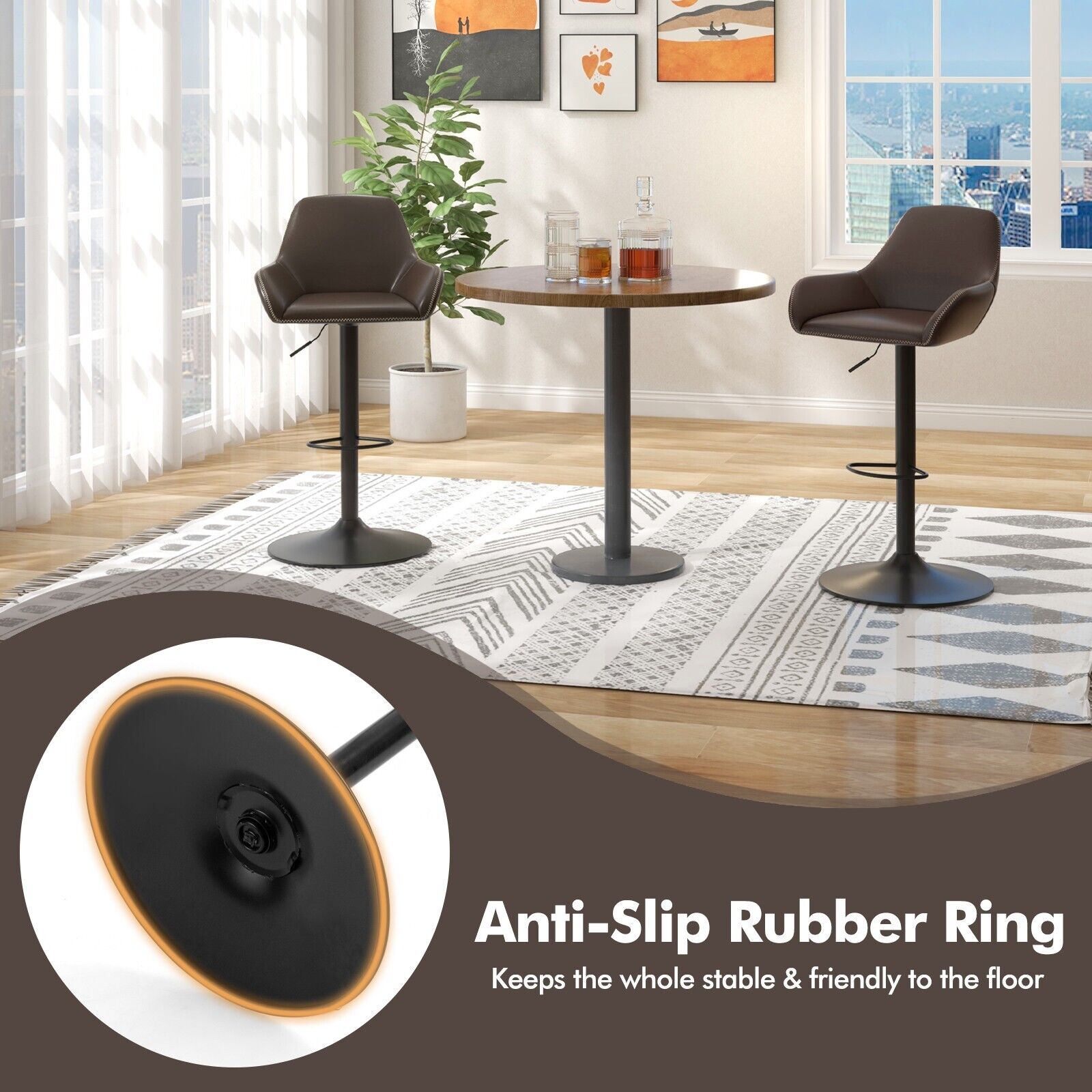 PU Leather 360¬∞ Swivel Adjustable Bar Stool with Armrest