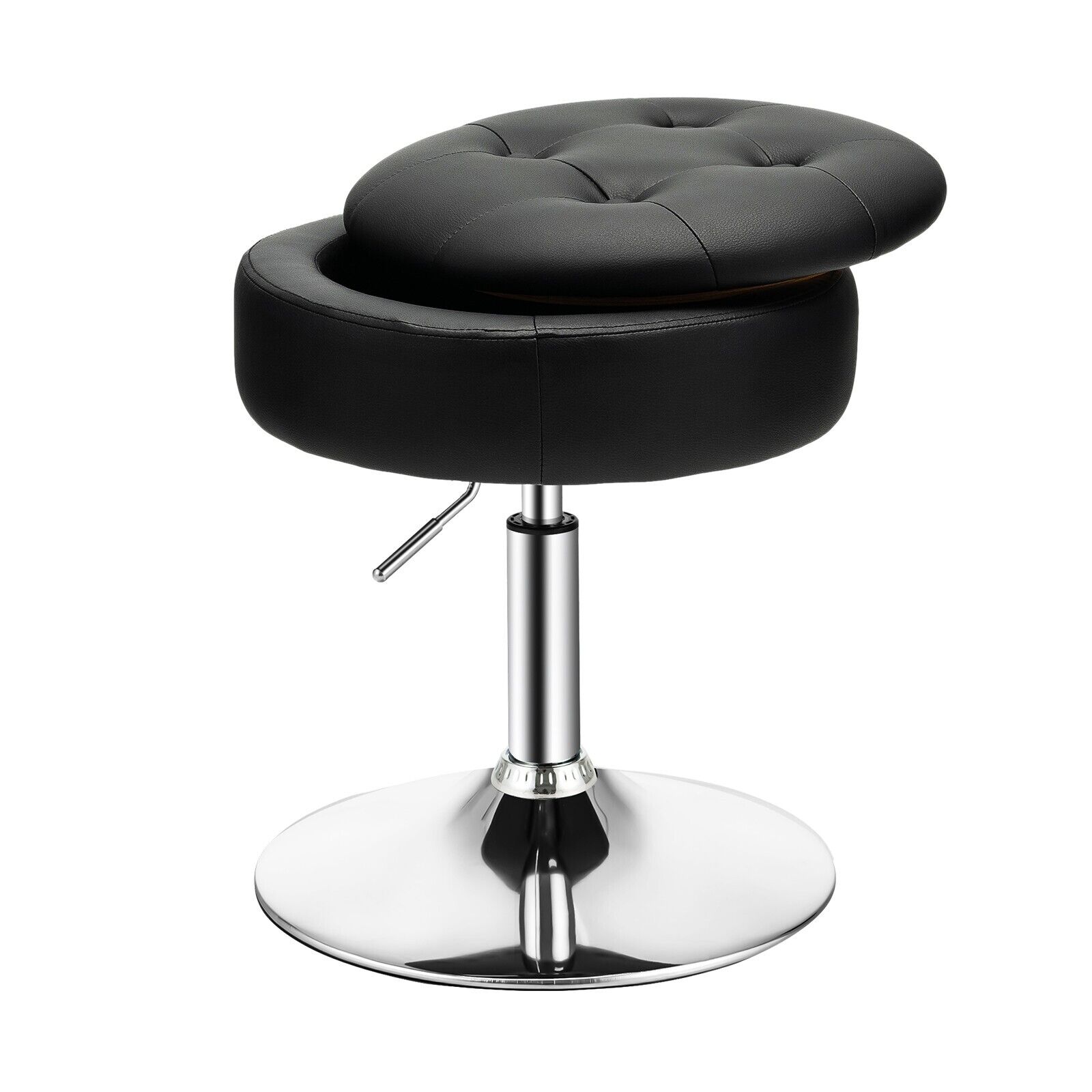 360¬∞ Swivel Vanity Stool with Removable Tray Lid-Black