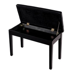 Wooden Duet Piano Bench with Padded Cushion and Music Storage-Black