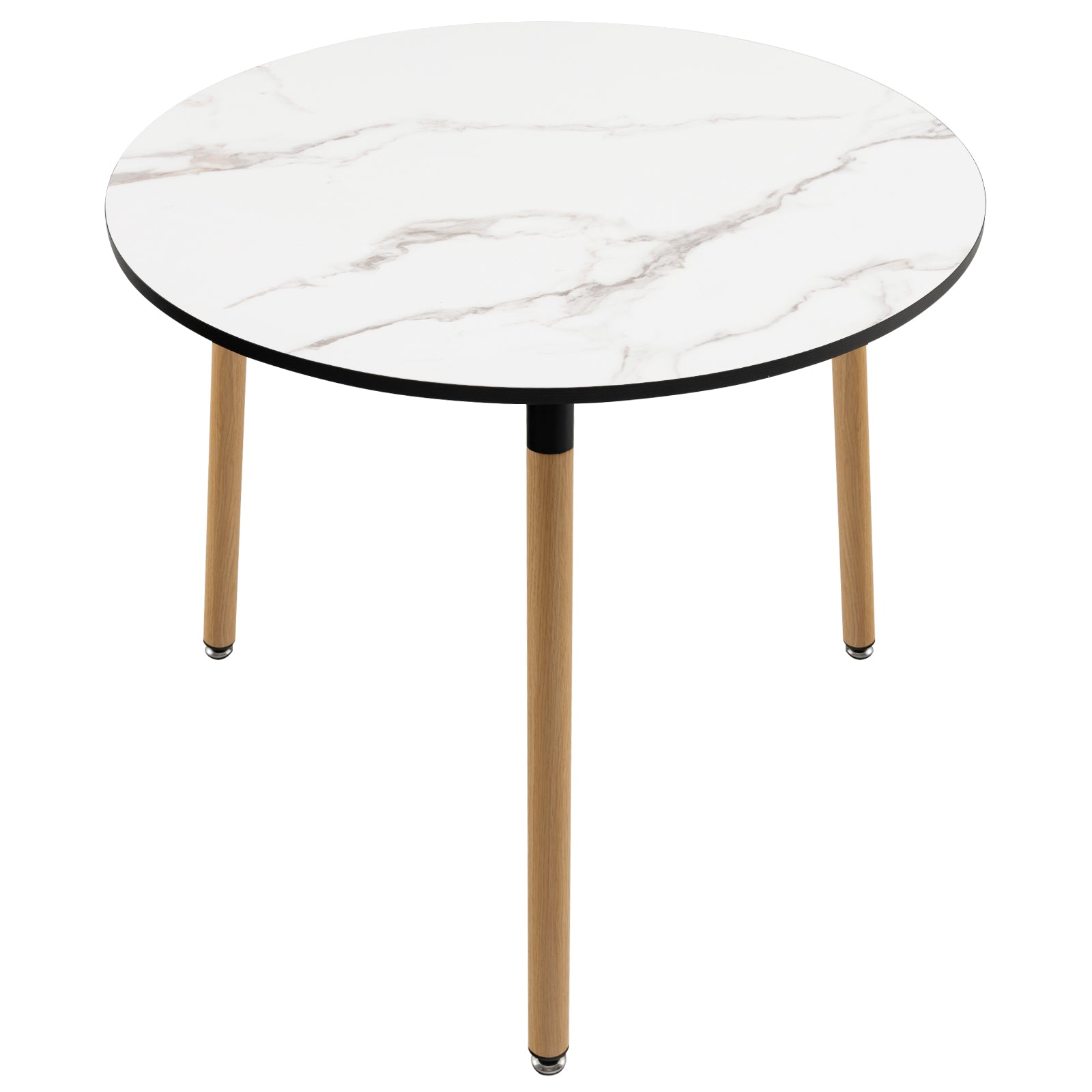 Modern Round Side Table with Faux Marble Pattern Tabletop and Anti-rust Steel Legs-White