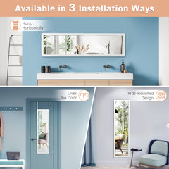 Full Length Over the Door Mirror with Hanging Hooks for Bedroom-White