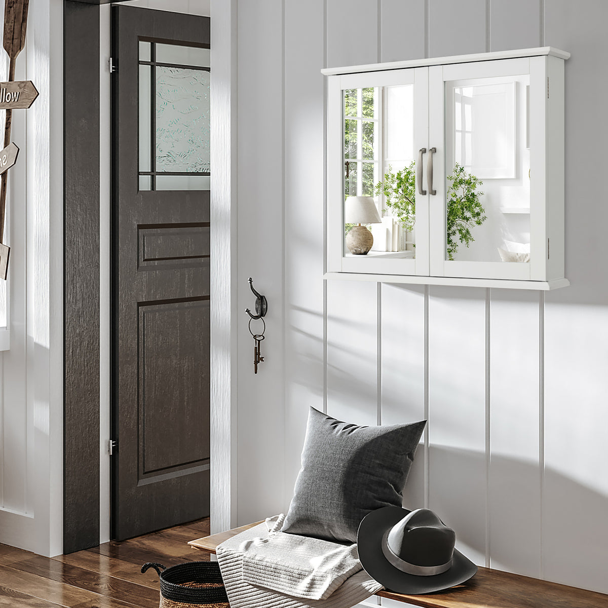 Wall-mounted Bathroom Mirror Cabinet for Bathroom Living Room-White