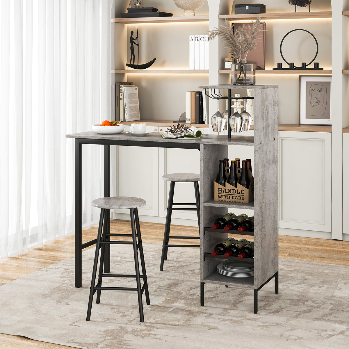 Counter Height Dining Table Set for Bistro Living Room-Grey