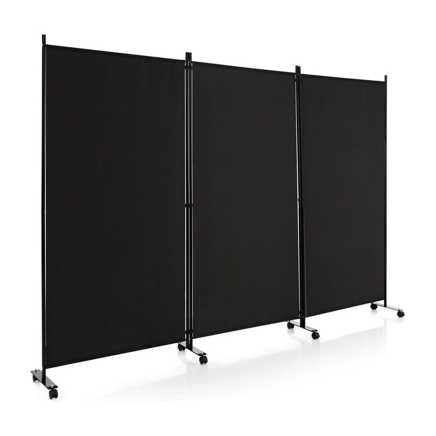 3-Panel Folding Room Divider with Wheels for Living Room Bedroom-Black