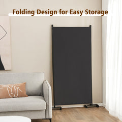 3-Panel Folding Room Divider with Wheels for Living Room Bedroom-Grey