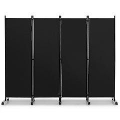 4-Panel Folding Room Divider with Wheels for Living Room Bedroom -Black