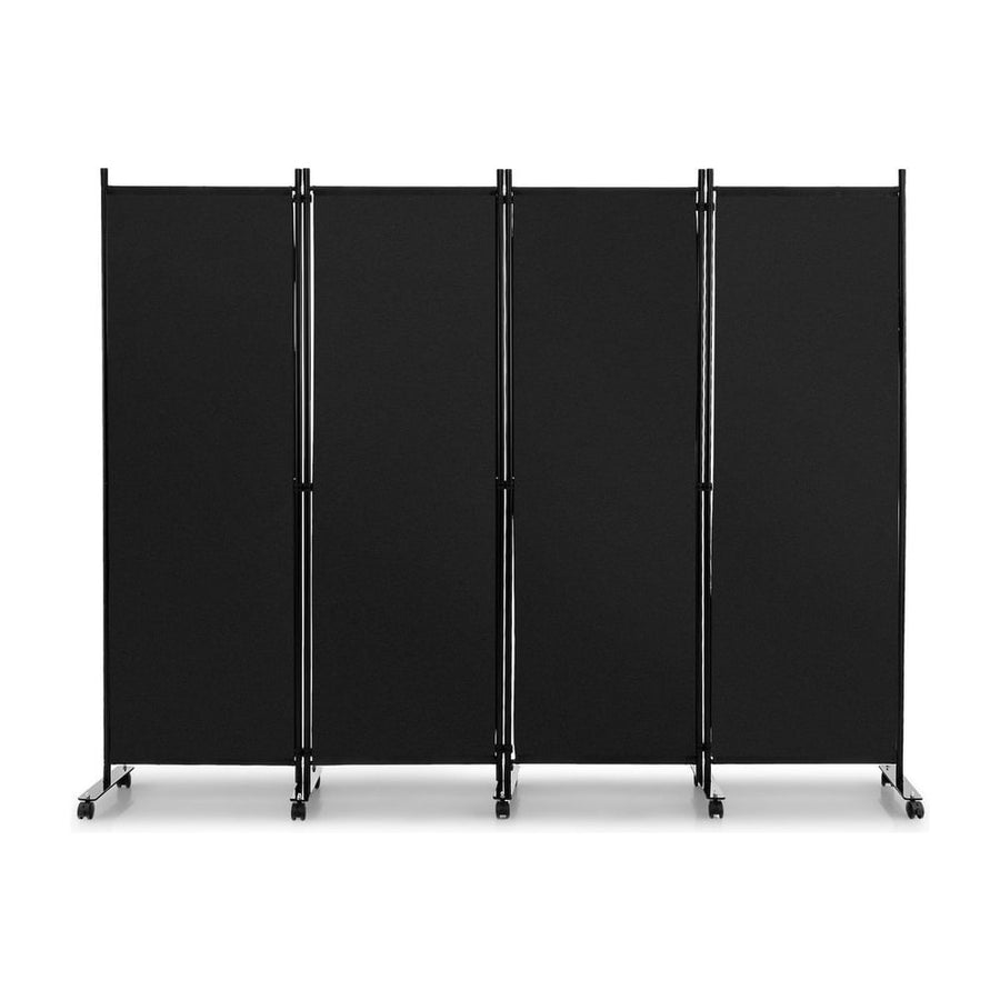 4-Panel Folding Room Divider with Wheels for Living Room Bedroom -Black