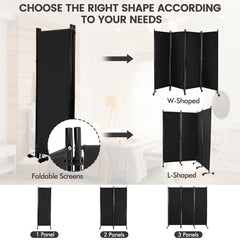 4-Panel Folding Room Divider with Wheels for Living Room Bedroom -Black