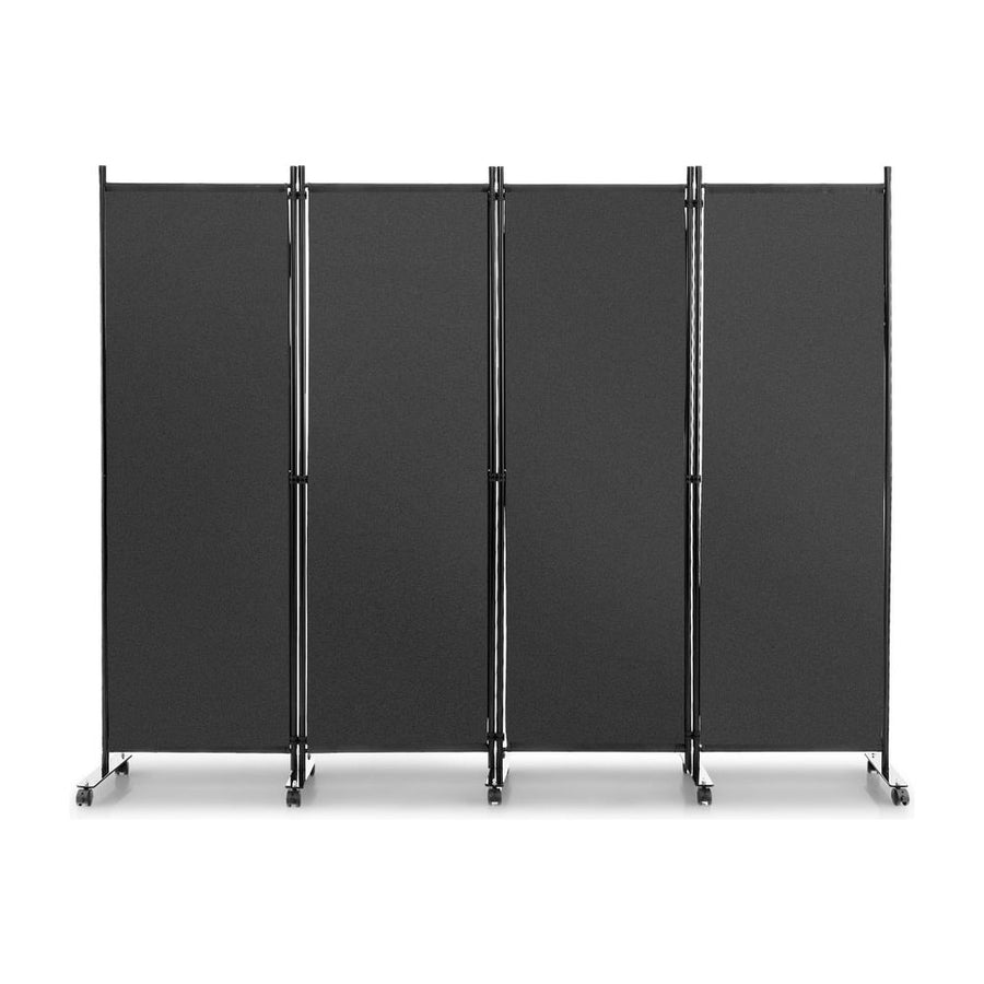 4-Panel Folding Room Divider with Wheels for Living Room Bedroom-Grey