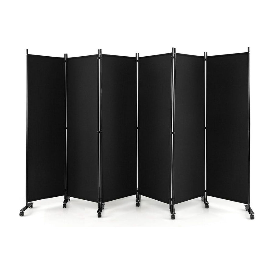 6 Panel Room Divider on Wheels-Black